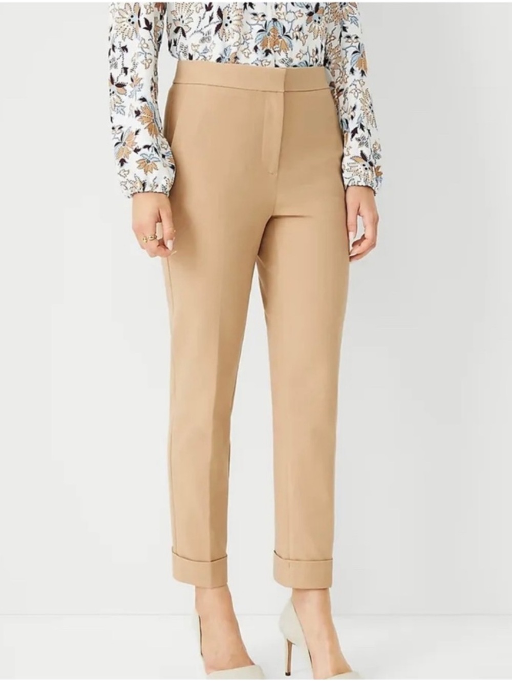 Ann Taylor The High Waist Cuffed Ankle Pant in Rich Camel
